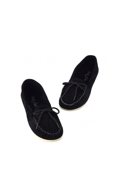 รองเท้าส้นแบนกำมะหยี่แต่งเชือก No.462 - Comfort Rubber Sole Velvet Flat Shoes