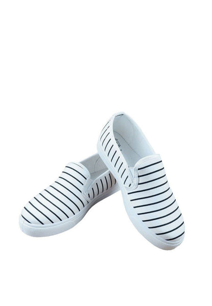 รองเท้าส้นแบนแคนวาส No.1512 - Pin Stripe Canvas Casual Sneakers