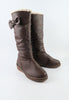 รองเท้าบูทหนังทรงสูงแต่งโบ - Classic Leather Flat To Low Heel Knee High Boots