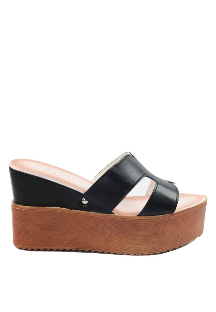 รองเท้าส้นตึกตัวเอช - Cross H Platform Wedge Sandals